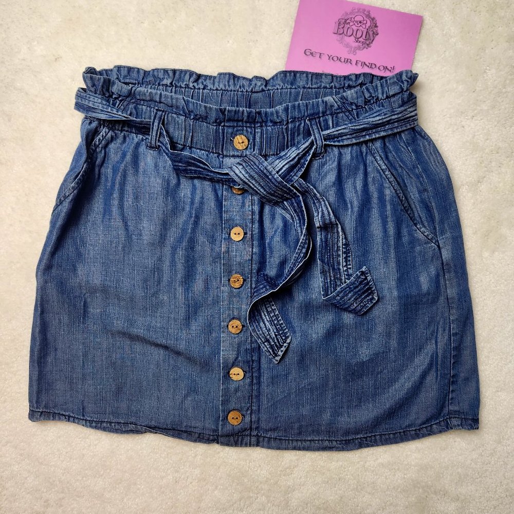 JOLT  Faux Denim Paper Bag Waist Mini Skirt